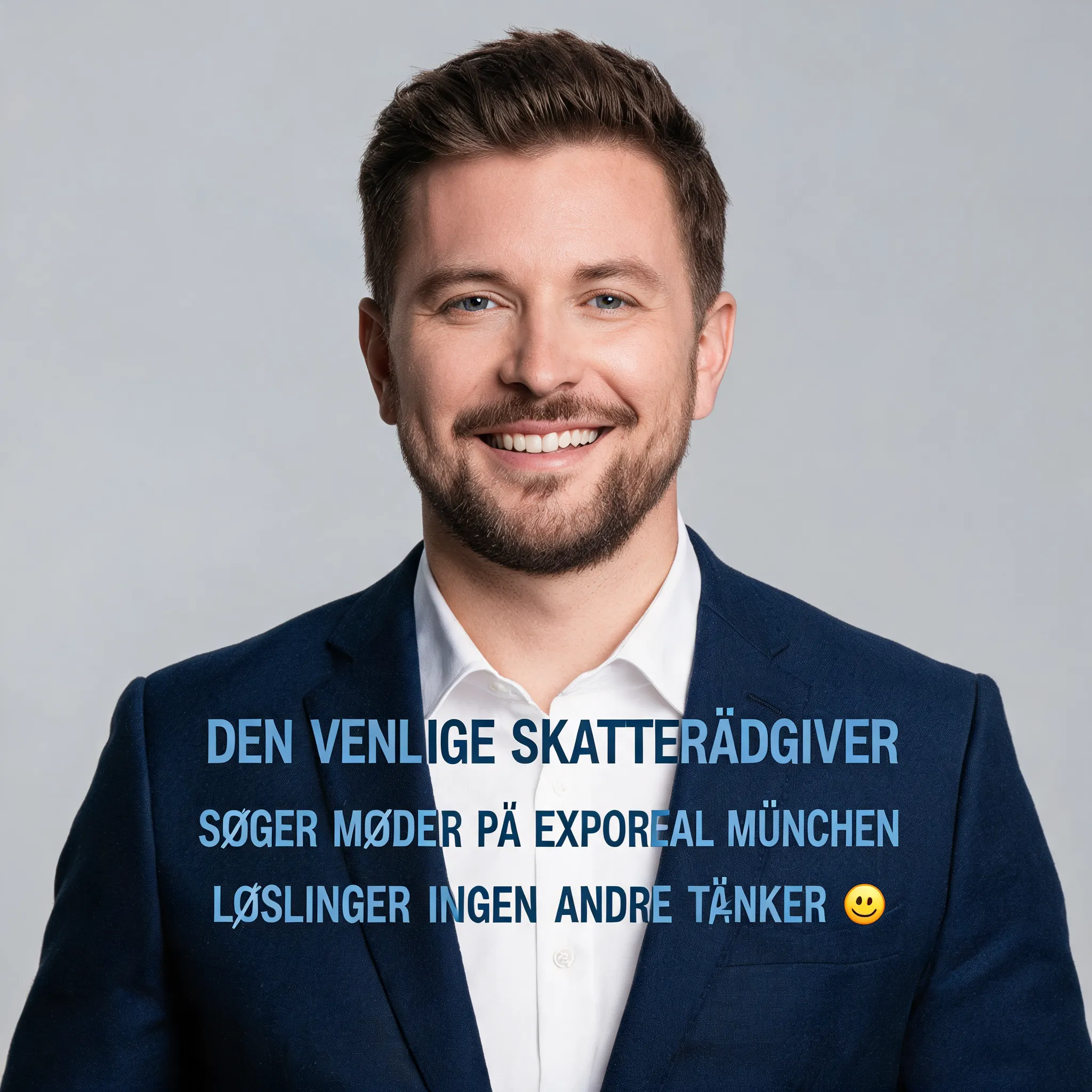 Den venlige skatterådgiver der søger møder på exporeal i München- skal se vidensskarp ud - kreativ, masser af både humor og humør - tilbyder løsninger ingen andre tænker