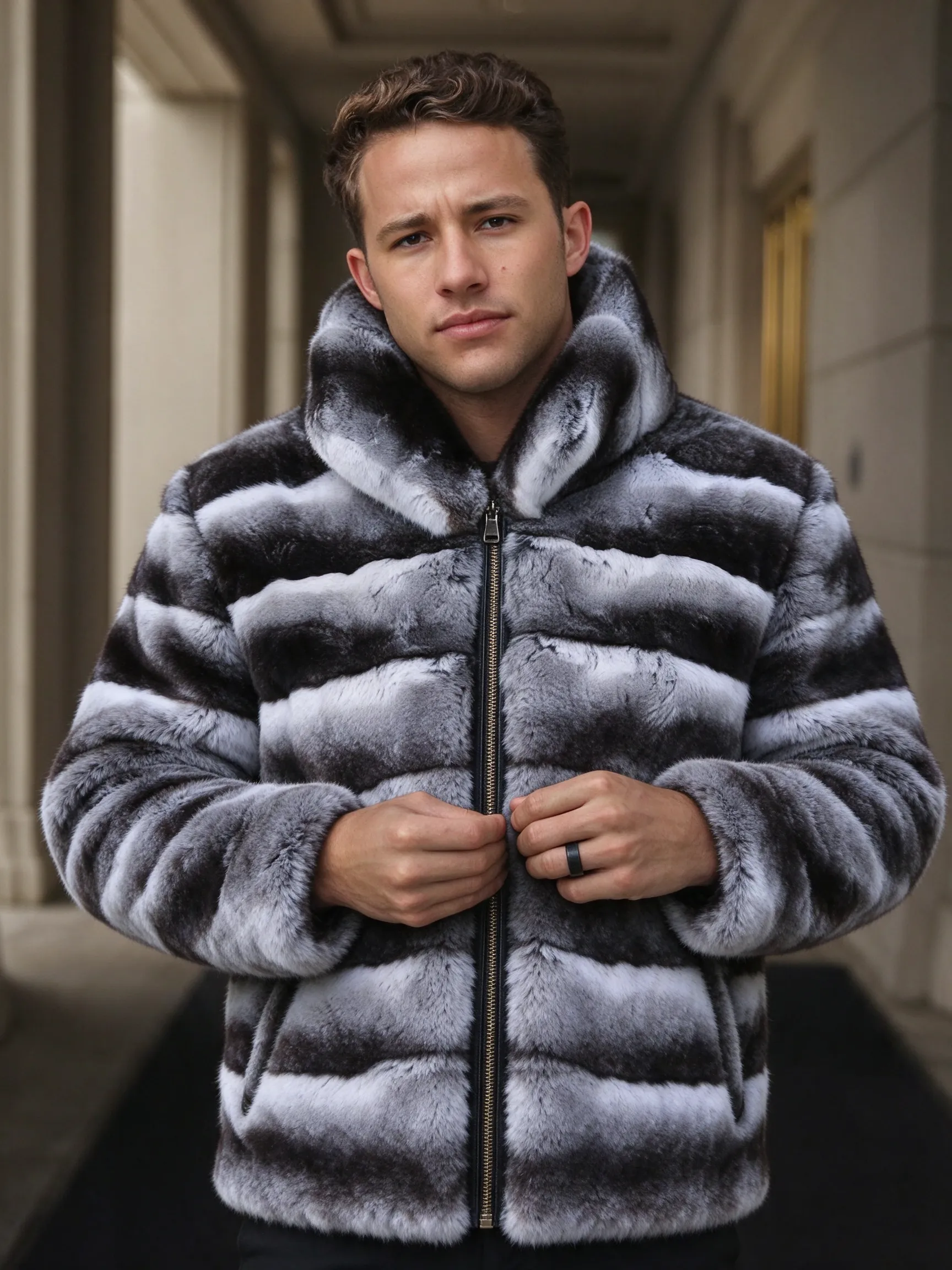 Try this clothing item on the person in the photo.