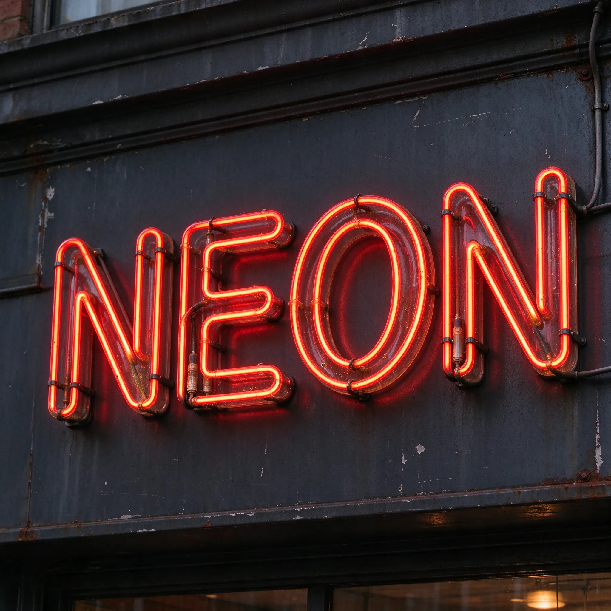 Bent neon tubing letters for vintage store signage