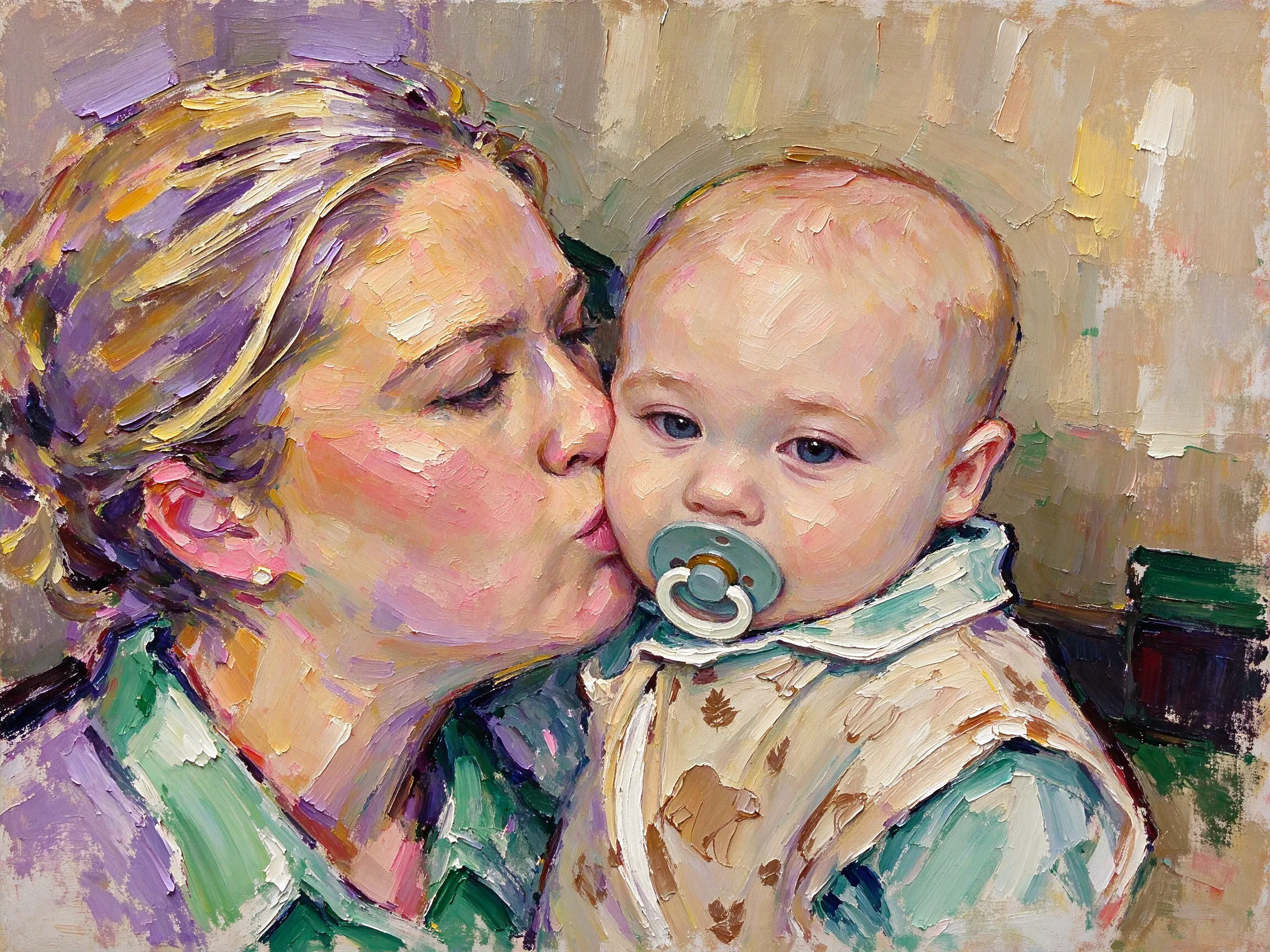 Transform this portrait into a high-end, heavily textured palette-knife abstract oil painting. Reinterpret the source subject not as a photo, but through bold masses of thick, layered impasto paint and energetic color-block collisions. The brushstrokes must be incredibly distinct and chaotic, with raw, scraped edges defining the silhouette cues and emotional energy. While fine facial details are gone, the core posture, emotional tone, and spiritual essence must remain perceptible through the massive paint movement. Render the background with the same thick, painterly language to create a unified, visually heavy, and emotionally charged abstract masterpiece.