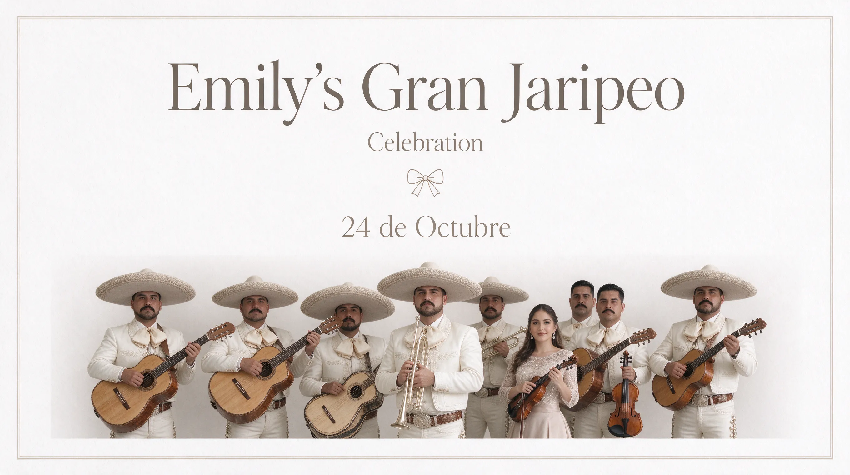 Invitation de un Gran Jaripeo para el cumpleano de mi amiga. "Emily's Gran Jaripeo" pon fotos de mariachi, de los cosas que tipiqa mente estan en los invitationes. Es pare el 24 de Octubre