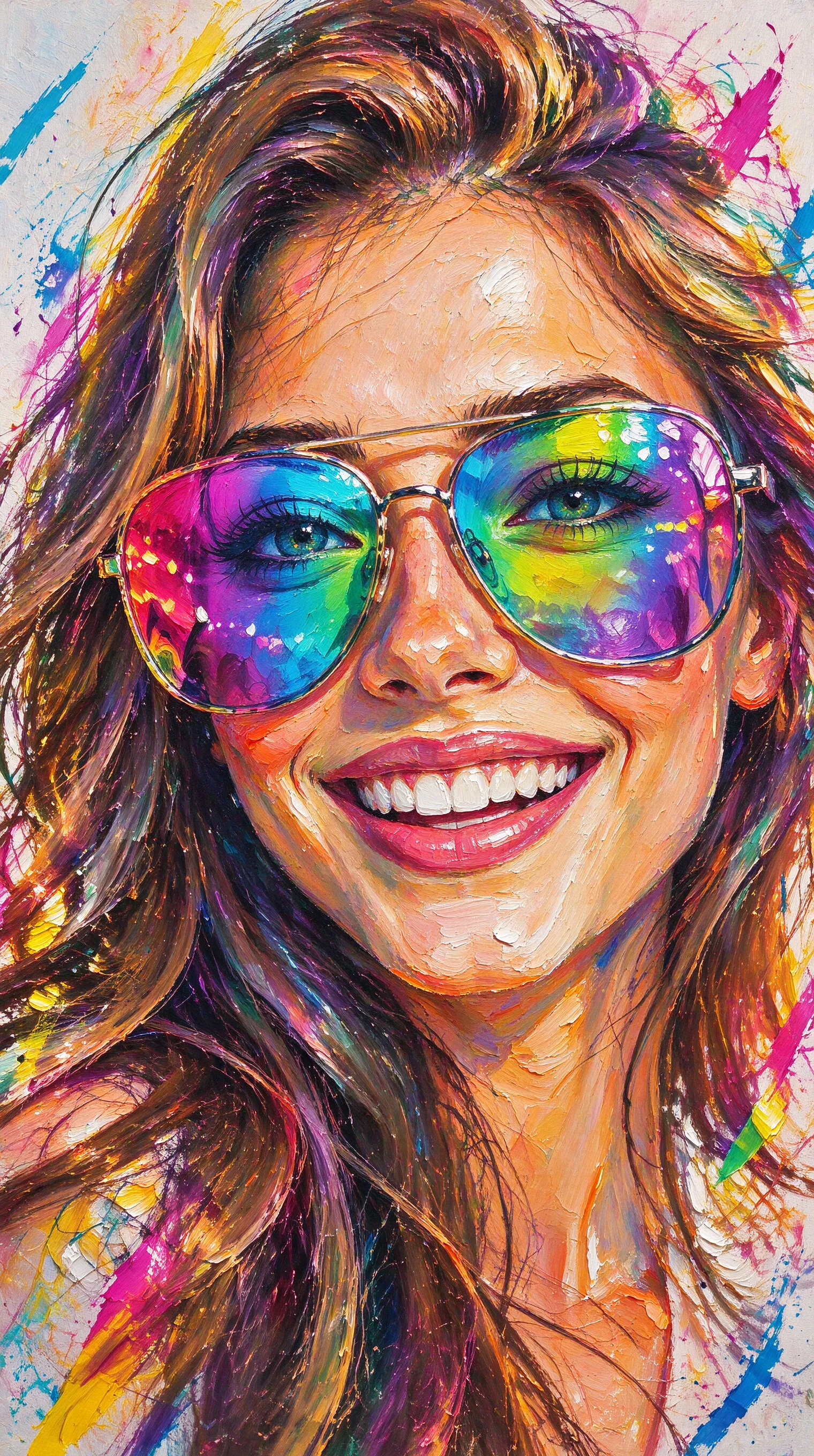 Transform this portrait into a high-end, heavily textured palette-knife abstract oil painting. Reinterpret the source subject not as a photo, but through bold masses of thick, layered impasto paint and energetic color-block collisions. The brushstrokes must be incredibly distinct and chaotic, with raw, scraped edges defining the silhouette cues and emotional energy. While fine facial details are gone, the core posture, emotional tone, and spiritual essence must remain perceptible through the massive paint movement. Render the background with the same thick, painterly language to create a unified, visually heavy, and emotionally charged abstract masterpiece.