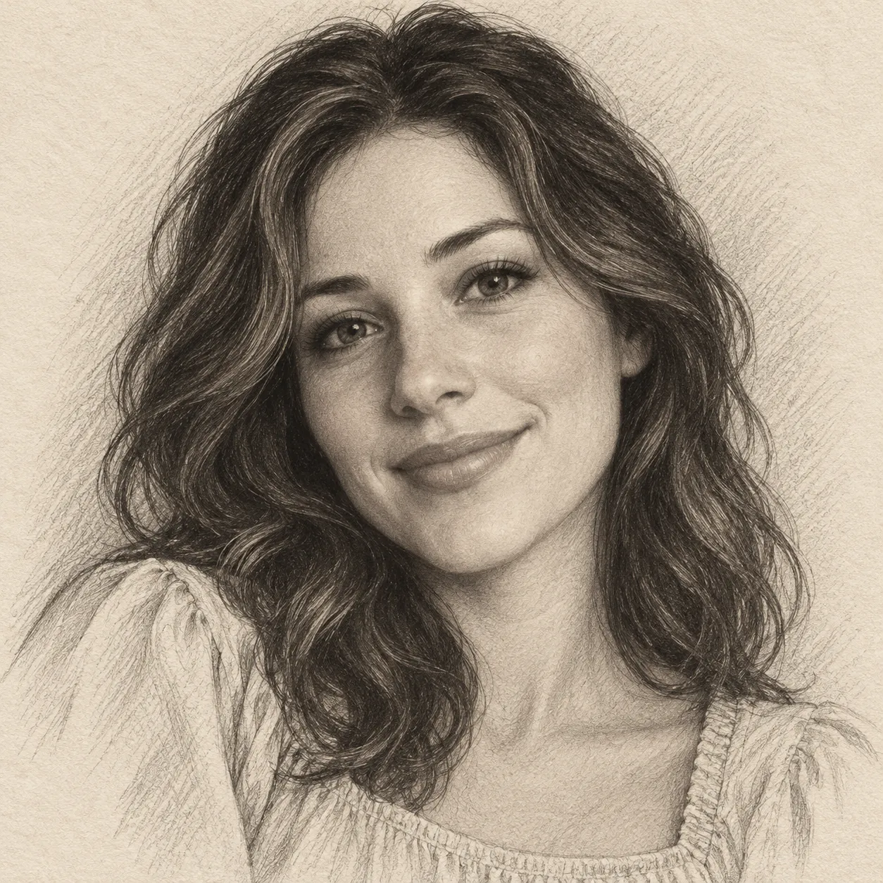 Create an imagined soulmate that dose not smile with brown hair and brown eyes for me