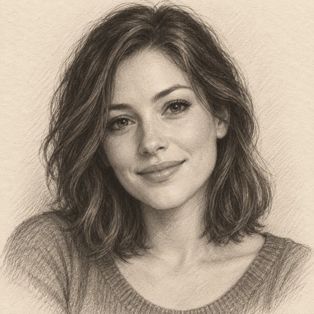 Create an imagined soulmate that dose not smile with brown hair and brown eyes for me