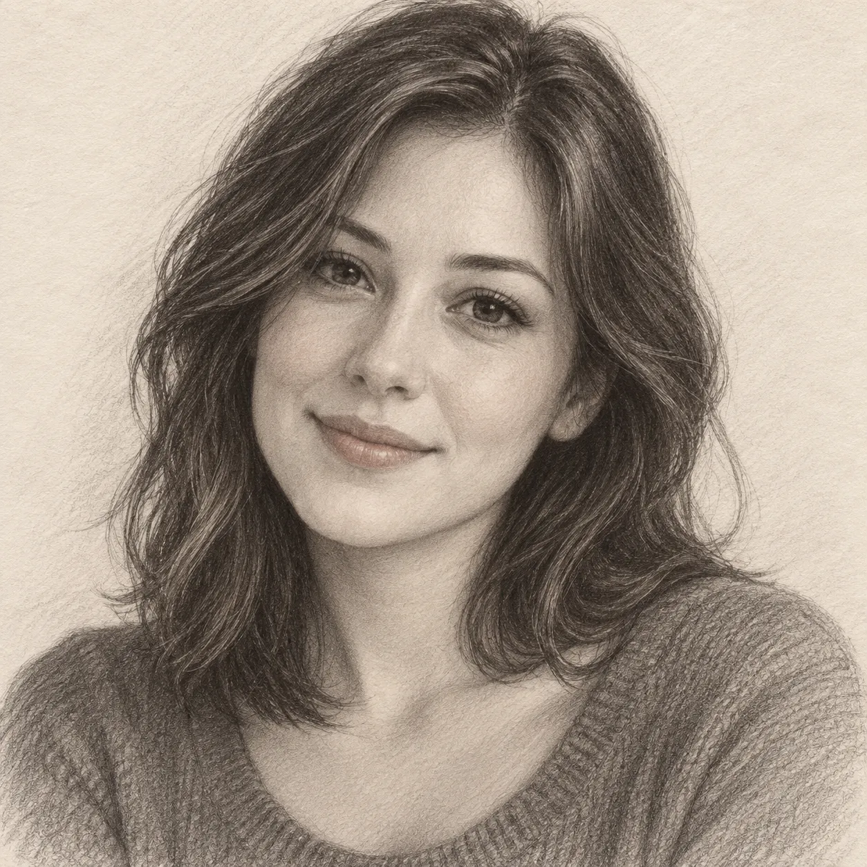 Create an imagined soulmate sketch for me. Brown hair blue eyes