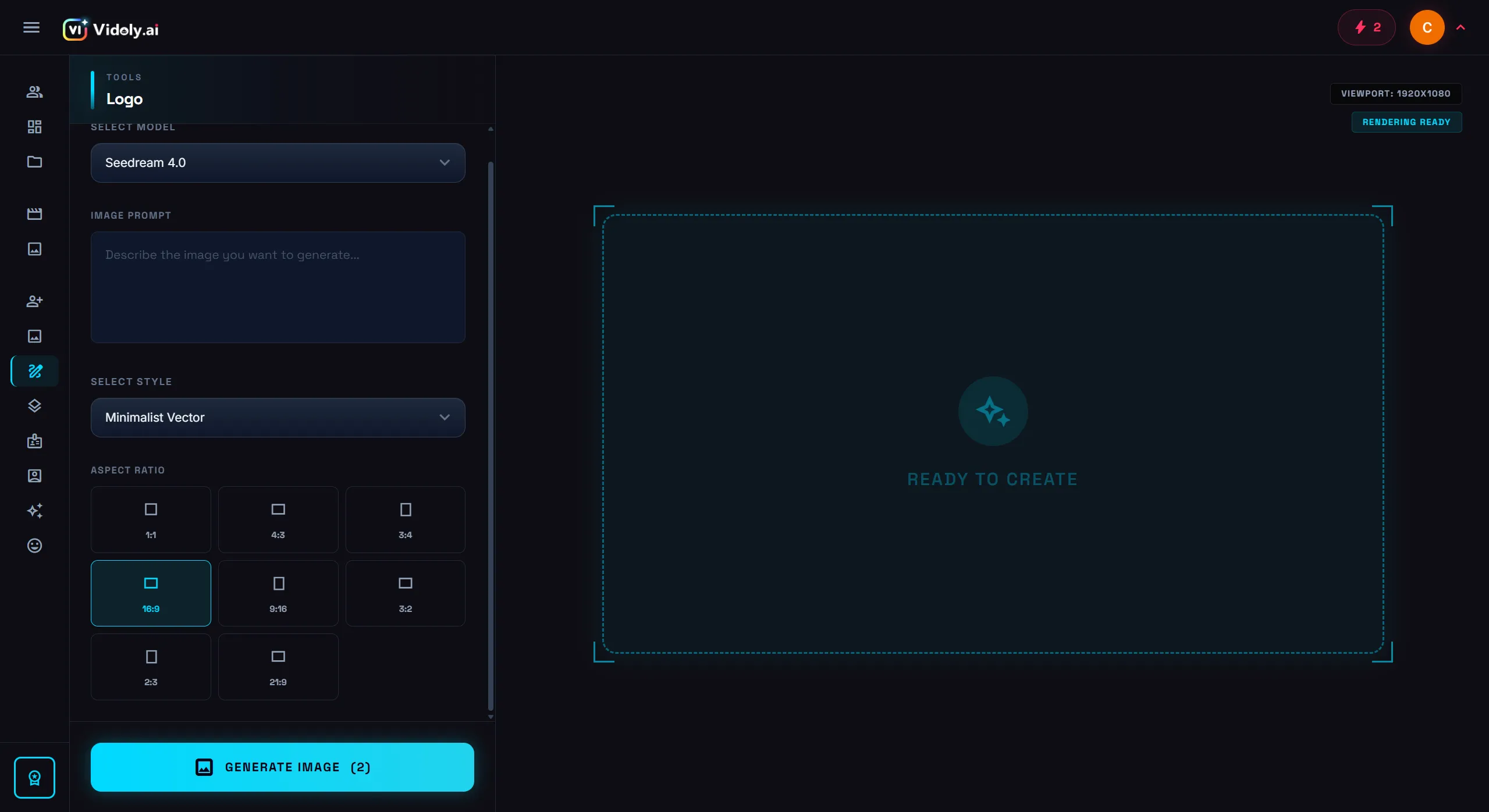 Vidoly AI logo generator interface creating a professional logo online